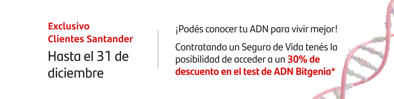 Hasta el 31 de diciembre: ¡Podés conocer tu ADN para vivir mejor! Contratando un Seguro de Vida tenés la posibilidad de acceder a un 30% de descuento en el test de ADN Bitgenia.