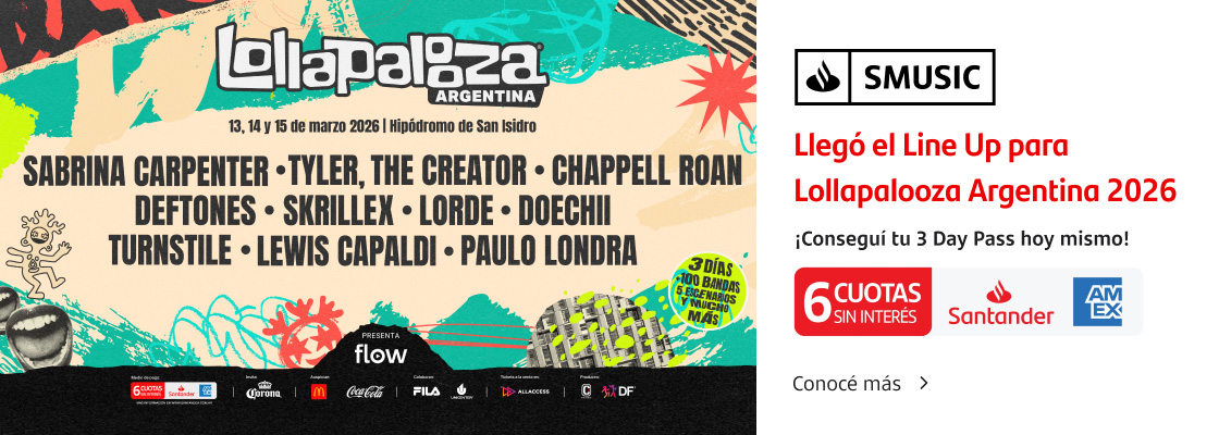 LOLLAPALOOZA ARGENTINA 2026. ¡Llegó el Line Up! Conseguí tus entradas con 6 cuotas sin interés pagando con American Express. Conocé más.