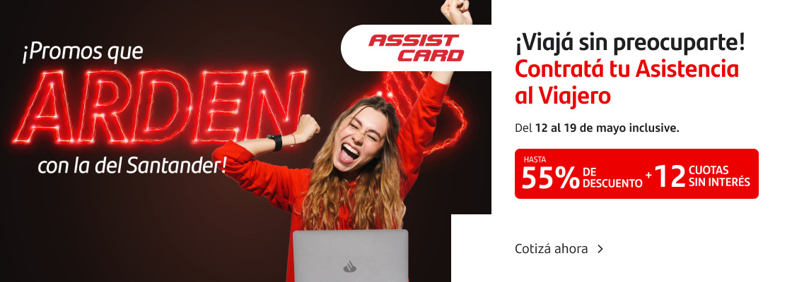 ¡Viajá sin preocuparte con ASSIST CARD! Contratá tu Asistencia al Viajero con 55% de descuento y hasta 12 cuotas sin interés. Del 12 al 19 de mayo inclusive.