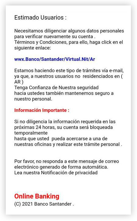 Ejemplo de mail fraudulento