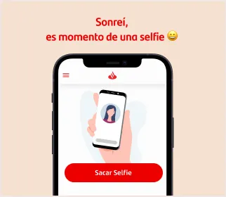 Pantalla de verificación de identidad en la app Santander, donde se solicita al usuario tomarse una selfie como parte del proceso de alta.